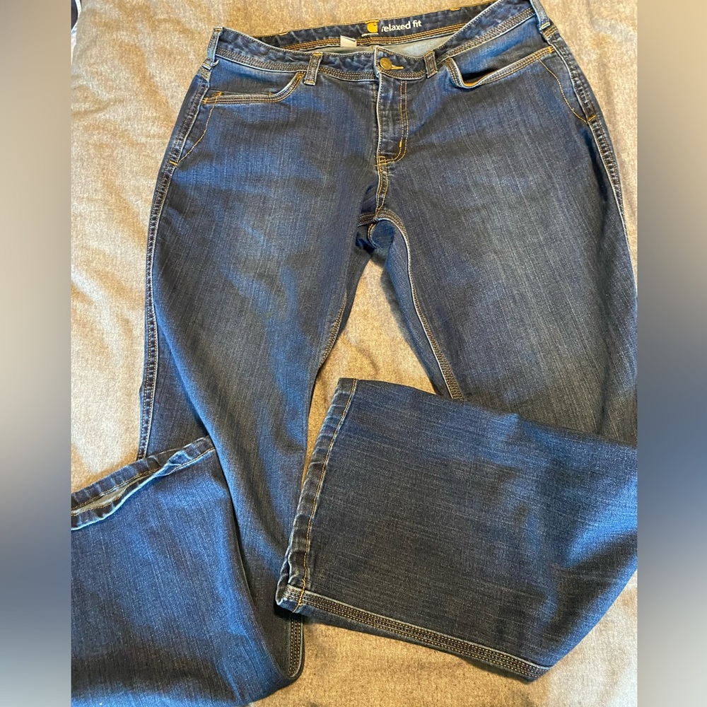 Carhartt Relaxed Fit womens High Rise Thick Blue Jeans  Size‎ 12
